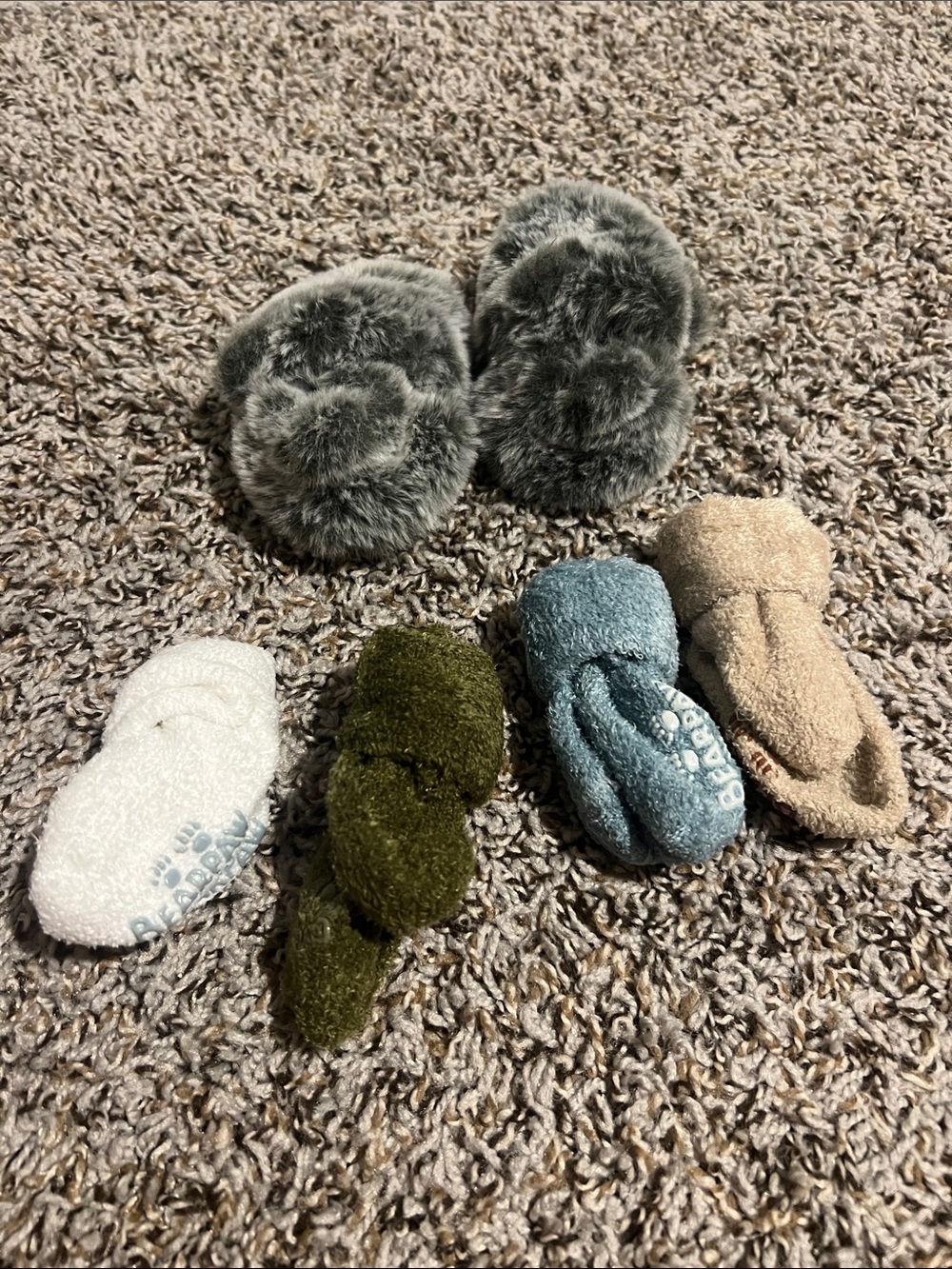 Cozy Plush Slipper Set in Gray, Cream, Blue, Olive, White Bear Paw Socks